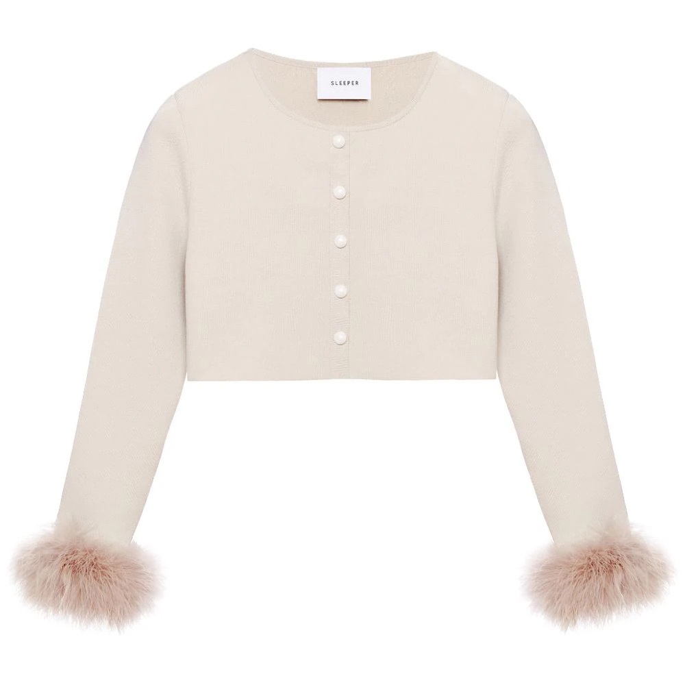 Sleeper - Knitted Cardigan with Detachable Feathers in Beige